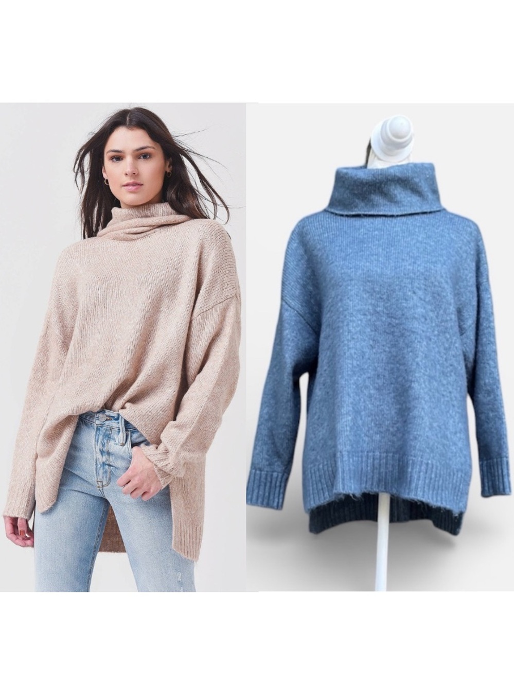 Z Supply Norah Cowl Neck Sweater Blue Size S Soft Fuzzy Cozy Knit